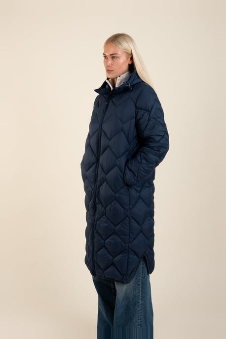 Blue Lightweight Water Resistant Longline Quilted Jacket - Image 3