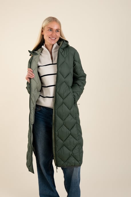 Stone Lightweight Water Resistant Longline Quilted Jacket - Image 1