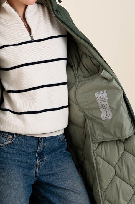 Stone Lightweight Water Resistant Longline Quilted Jacket - Image 2