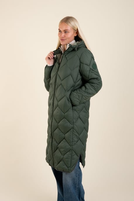 Stone Lightweight Water Resistant Longline Quilted Jacket - Image 3