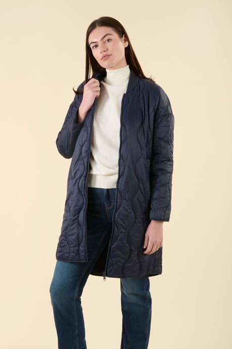 Navy Water Resistant Longline Onion Quilted Jacket - Image 1