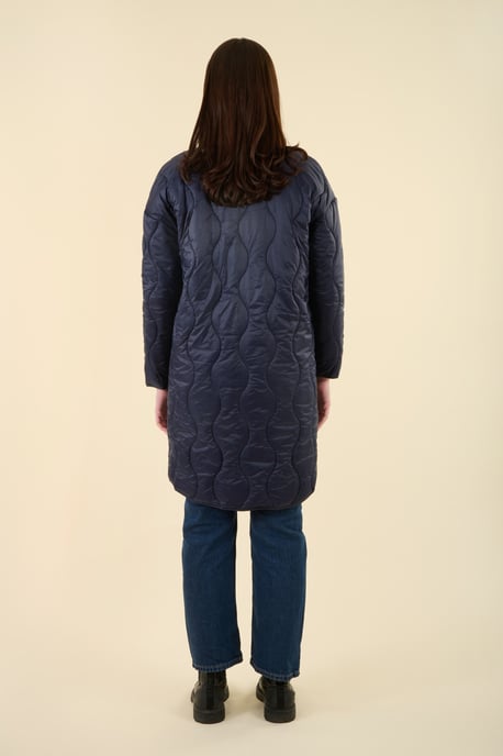 Navy Water Resistant Longline Onion Quilted Jacket - Image 2