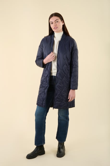Navy Water Resistant Longline Onion Quilted Jacket - Image 3