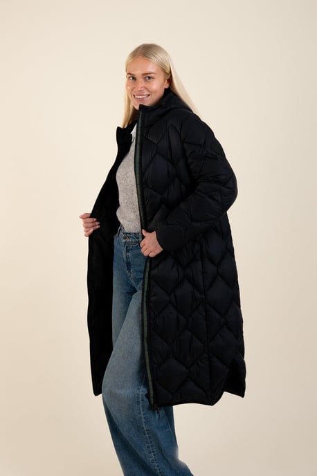 Black Lightweight Water Resistant Longline Quilted Jacket - Image 3