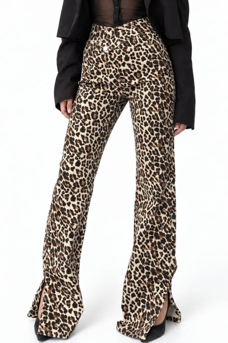 High Waist Wide Leg Leopard Trousers - Image 1