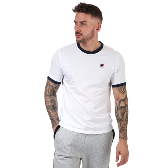 Fila Marconi Essential T-shirt met contrasterende bies voor heren, wit-marineblauw - Image 4