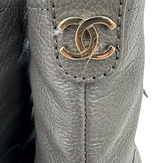 Chanel CC Lace-Up Combat Boots in Grey Leather - Image 6