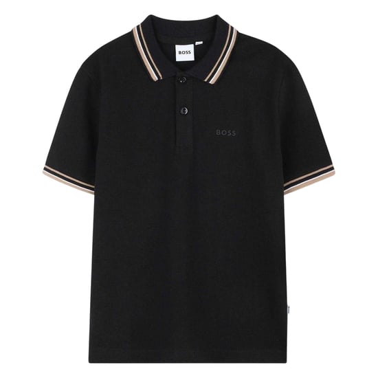 Boss Polo met logo in dezelfde kleur voor kinderen (Zwart) - Image 1