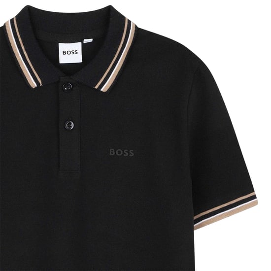 Boss Polo met logo in dezelfde kleur voor kinderen (Zwart) - Image 3