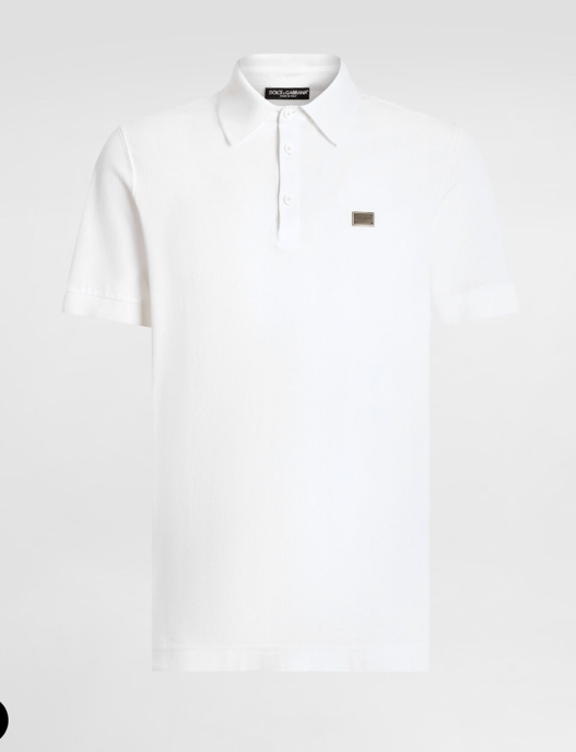 Dolche&Gabanna Cotton Jersey Poloshirt with metal branded tag White - Image 1