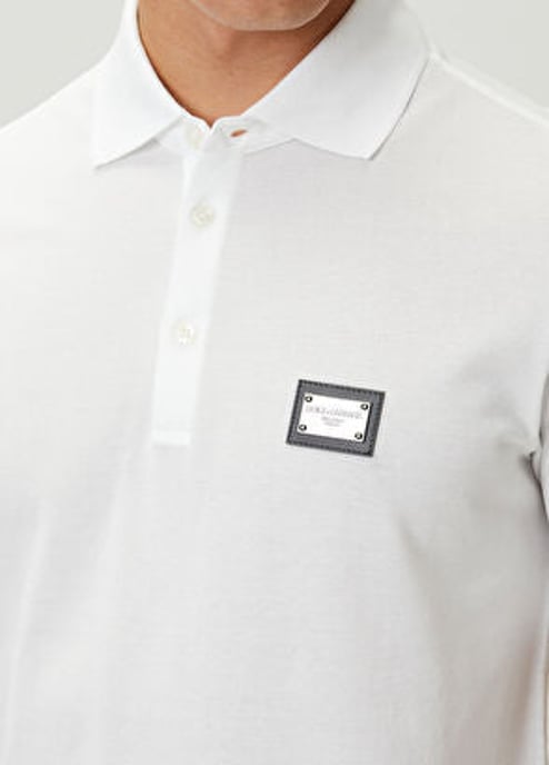 Dolche&Gabanna Cotton Jersey Poloshirt with metal branded tag White - Image 2