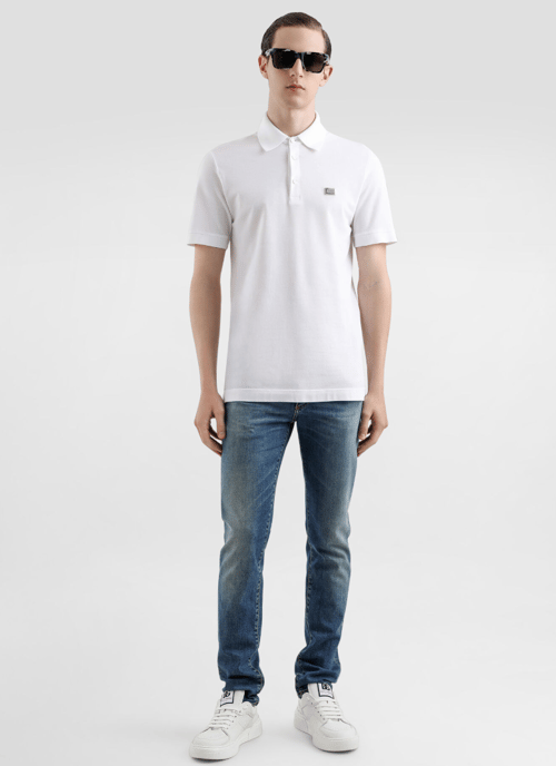 Dolche&Gabanna Cotton Jersey Poloshirt with metal branded tag White - Image 3