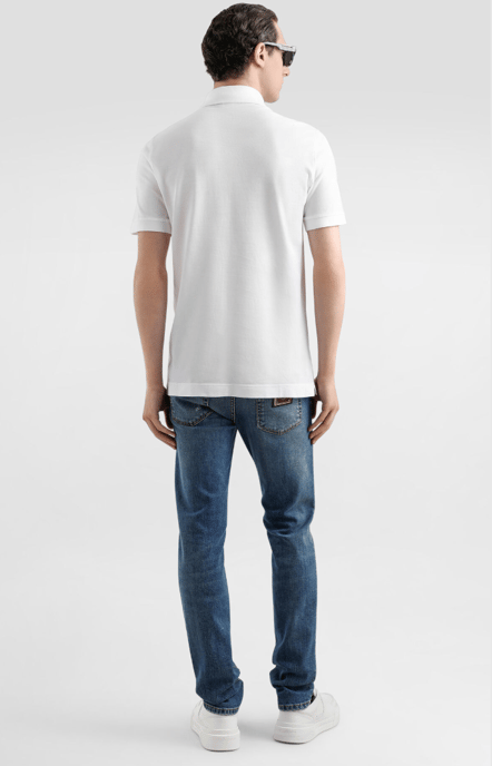 Dolche&Gabanna Cotton Jersey Poloshirt with metal branded tag White - Image 4