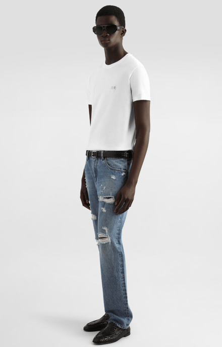 Dolche&Gabanna Cotton Jersey T-Shirt with metal branded tag White - Image 2