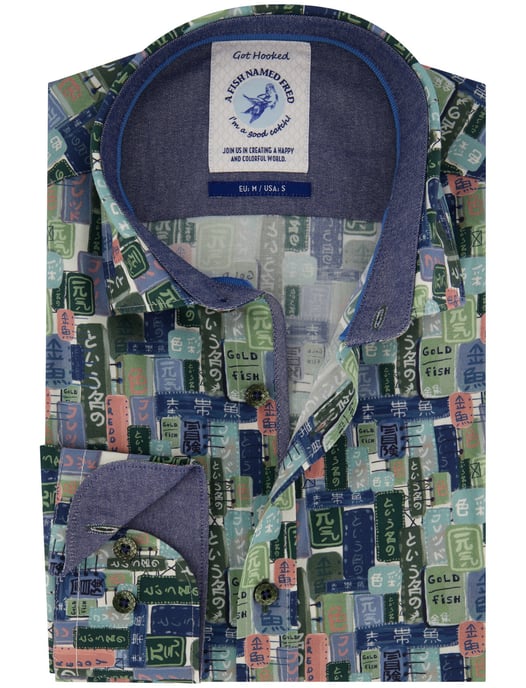 Overhemd A Fish Named Fred blauw labels print - Image 2