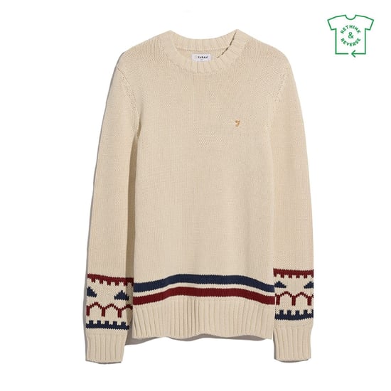 Men's Farah Alverstone Regular Fit Long Sleeve Sweater in Cream - Image 1