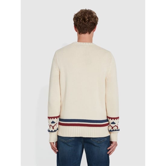 Men's Farah Alverstone Regular Fit Long Sleeve Sweater in Cream - Image 3