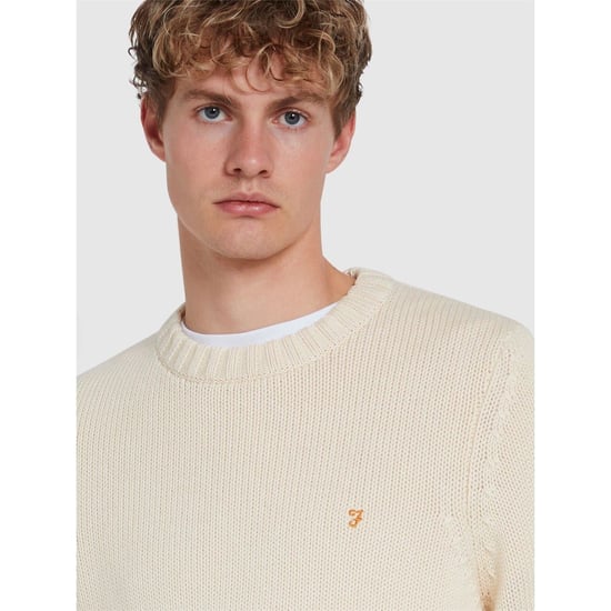 Men's Farah Alverstone Regular Fit Long Sleeve Sweater in Cream - Image 4