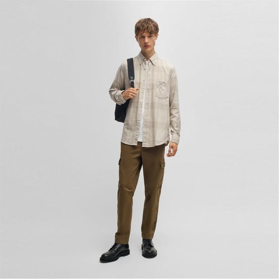 Men's Boss Regular Fit Long Sleeve Shirt in Light Beige 273 - Image 3
