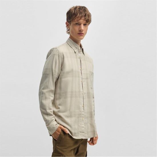 Men's Boss Regular Fit Long Sleeve Shirt in Light Beige 273 - Image 4