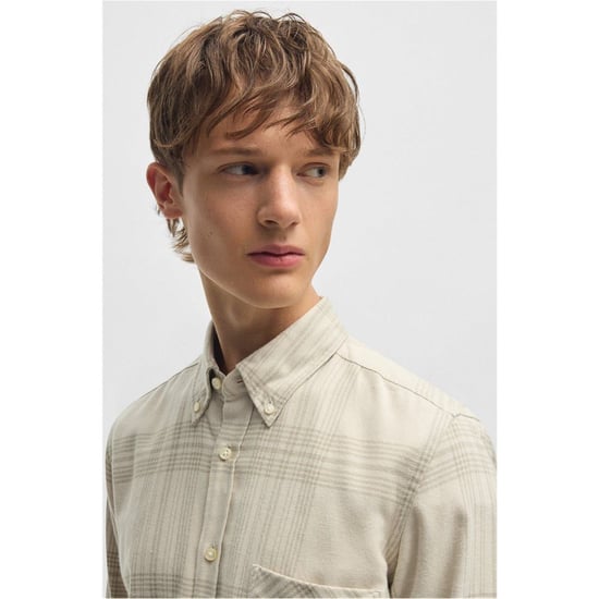 Men's Boss Regular Fit Long Sleeve Shirt in Light Beige 273 - Image 5