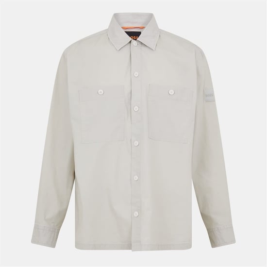 Men's Boss Solid Snap Button Shirt Collared Barrel Cuff Overshirt in Light Beige 271 - Image 1