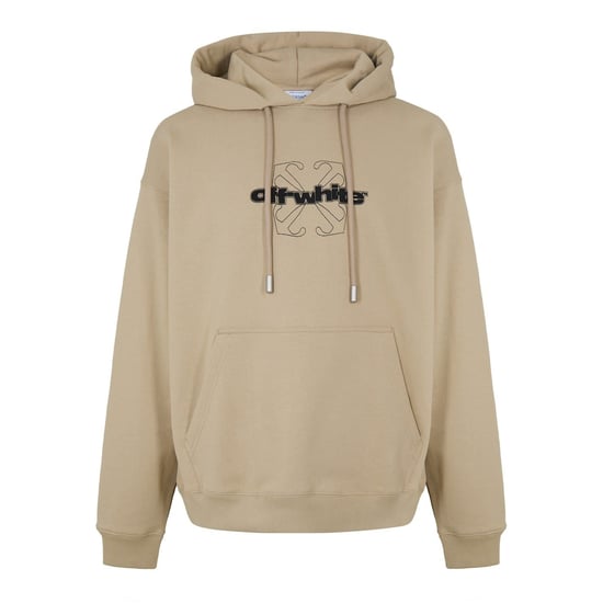 Men's Off White Embroidered Hooded Neck Long Sleeve Sweatshirt in Brown/Black - Image 1