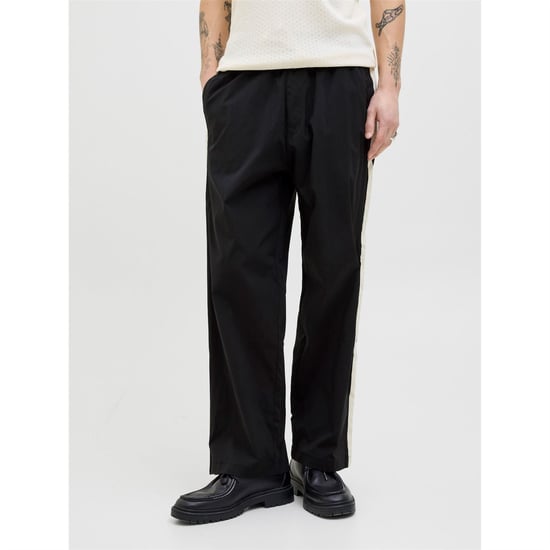 Men's Jack and Jones Owen Stripe Patterned Wide Leg Joggers in Black - Image 3