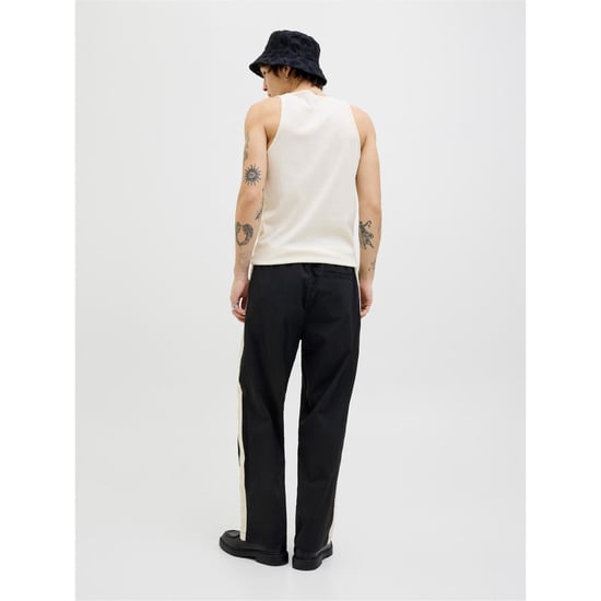Men's Jack and Jones Owen Stripe Patterned Wide Leg Joggers in Black - Image 5