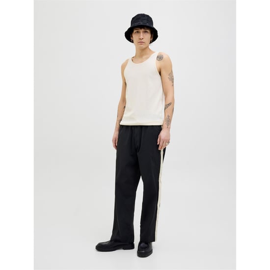 Men's Jack and Jones Owen Stripe Patterned Wide Leg Joggers in Black - Image 6