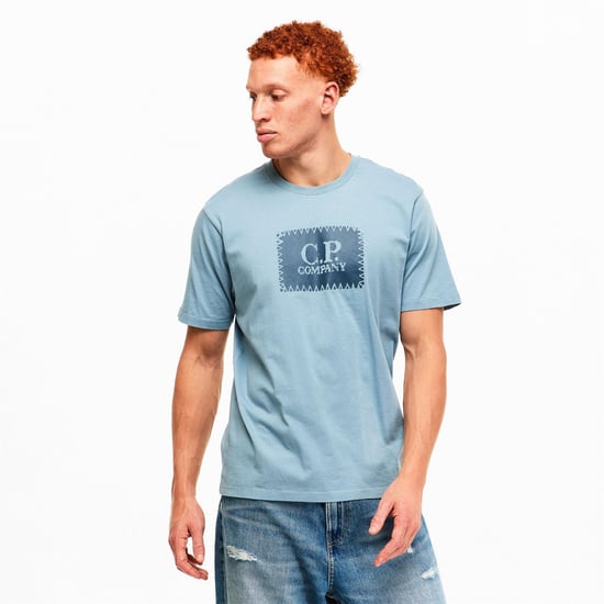 Men's C.P. Company 30/1 Jersey Logo Label T-Shirt in Blue - Image 3