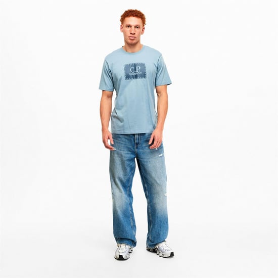 Men's C.P. Company 30/1 Jersey Logo Label T-Shirt in Blue - Image 5