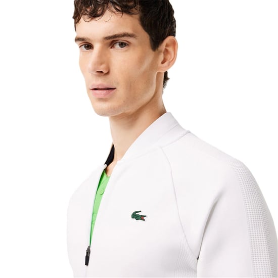 Men's Lacoste Daniil Mock Neck Ribbed Cuff Track Jacket in White/White - Image 3