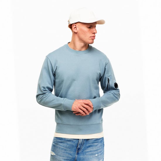 Men's C.P. Company Lens Crew Neck Sweatshirt in Silver Blue 809 - Image 3