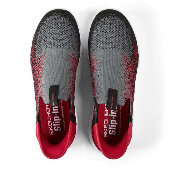 Boys Skechers Ins Stretch Knit Sneaker W Air Slip On Trainers Unisex Kids in Charcoal/Red - Image 6