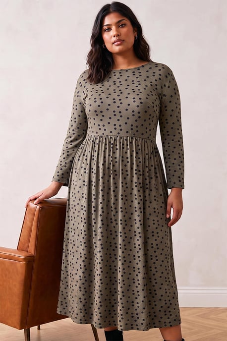 Curve Polka Dot Stretch Dress - Image 1
