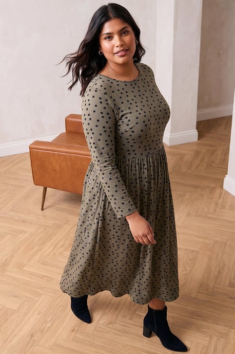 Curve Polka Dot Stretch Dress - Image 2