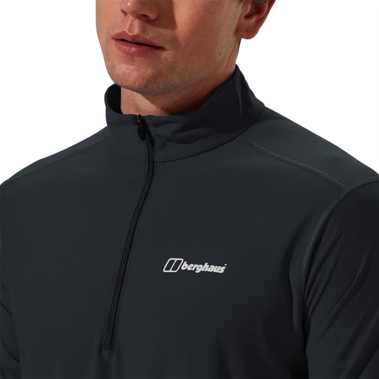 Men's Berghaus 24 7 Base Long Sleeve Zip T-Shirt in BLACK/BLACK - Image 6