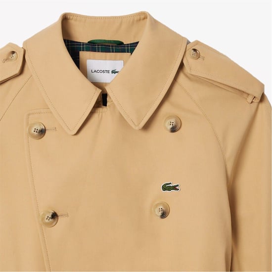 Men's Lacoste Solid Patterned Trench Coat with Point Collar in Croissant - Image 2