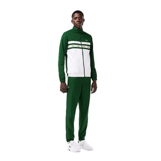 Men's Lacoste Lettering Zip Neck Long Sleeve Tracksuit in Green/White - Image 1