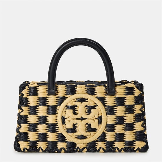 Accessories Tory Burch Ella Checkerboard Patterned Tote with Logo in Black/Natural - Image 1