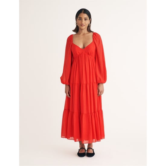 Women's Nobodys Child Char Sweetheart Neck Midi Tiered Dress in Red - Image 1