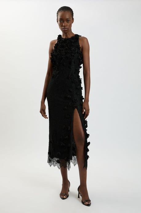Petal Applique Lace Woven Midi Dress - Image 1