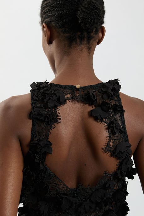 Petal Applique Lace Woven Midi Dress - Image 2
