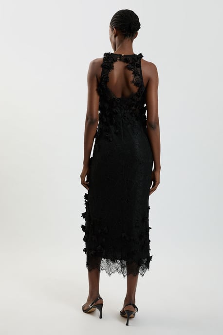 Petal Applique Lace Woven Midi Dress - Image 3