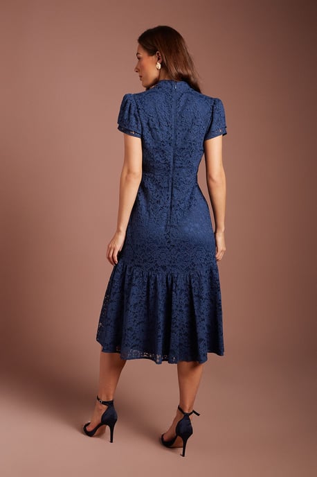 Lace Frill Sleeve High Neck Midi Dress - Image 3