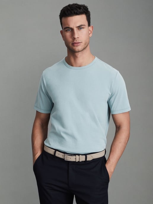 Reiss Melrose T-Shirt Mens Teal Crew Neck - Image 2