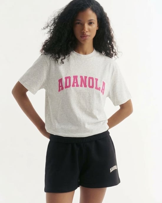 Adanola Varsity T-Shirt Womens Light Grey Melange Pink Oversized - Image 2