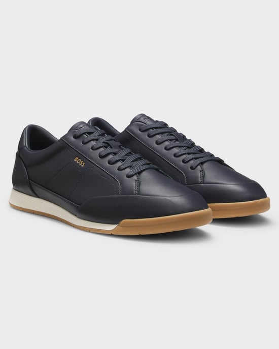 Nitan Leather Trainers in Dark Navy - Image 1
