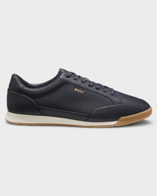 Nitan Leather Trainers in Dark Navy - Image 2